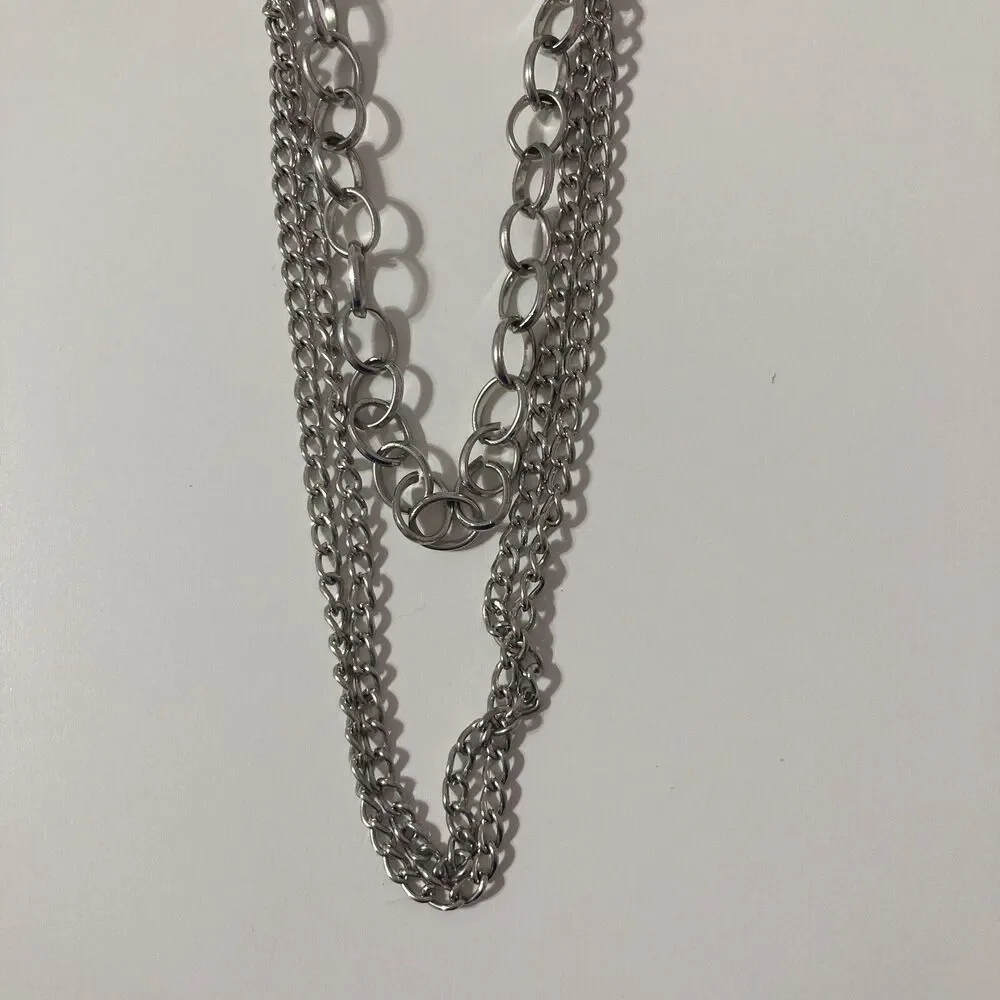 Long Layered Chain Ringlet Silver Tone Black Round Beaded Statement Necklace
